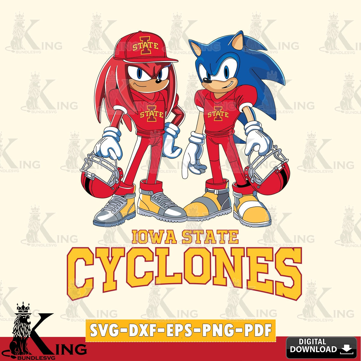 Stylish representation of Iowa State Cyclones Sonic And Knuckles player football SVG PNG design suitable for Glowforge and laser