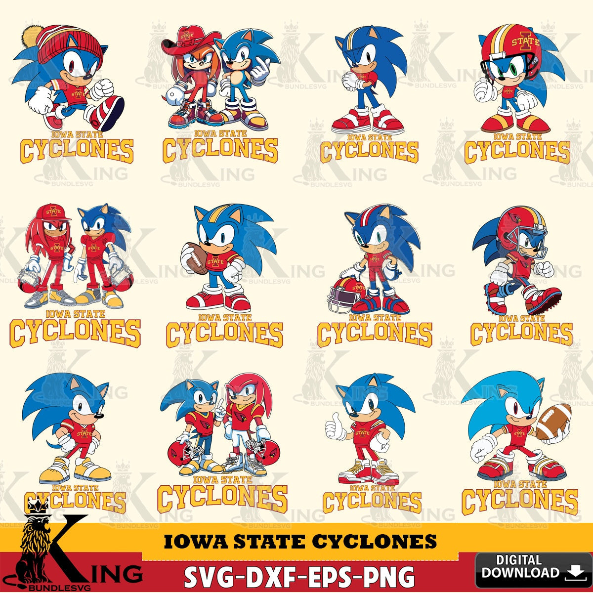 Jumbo collection of Iowa State Cyclones Sonic & Knuckles NCAA Football Bundle vector digital clipart compatible with laser