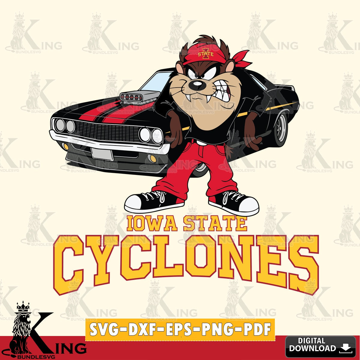 Iowa State Cyclones Taz Racing Car SVG file, Cut file  , Digital Download , Instant Download, Taz svg, NCAA svg