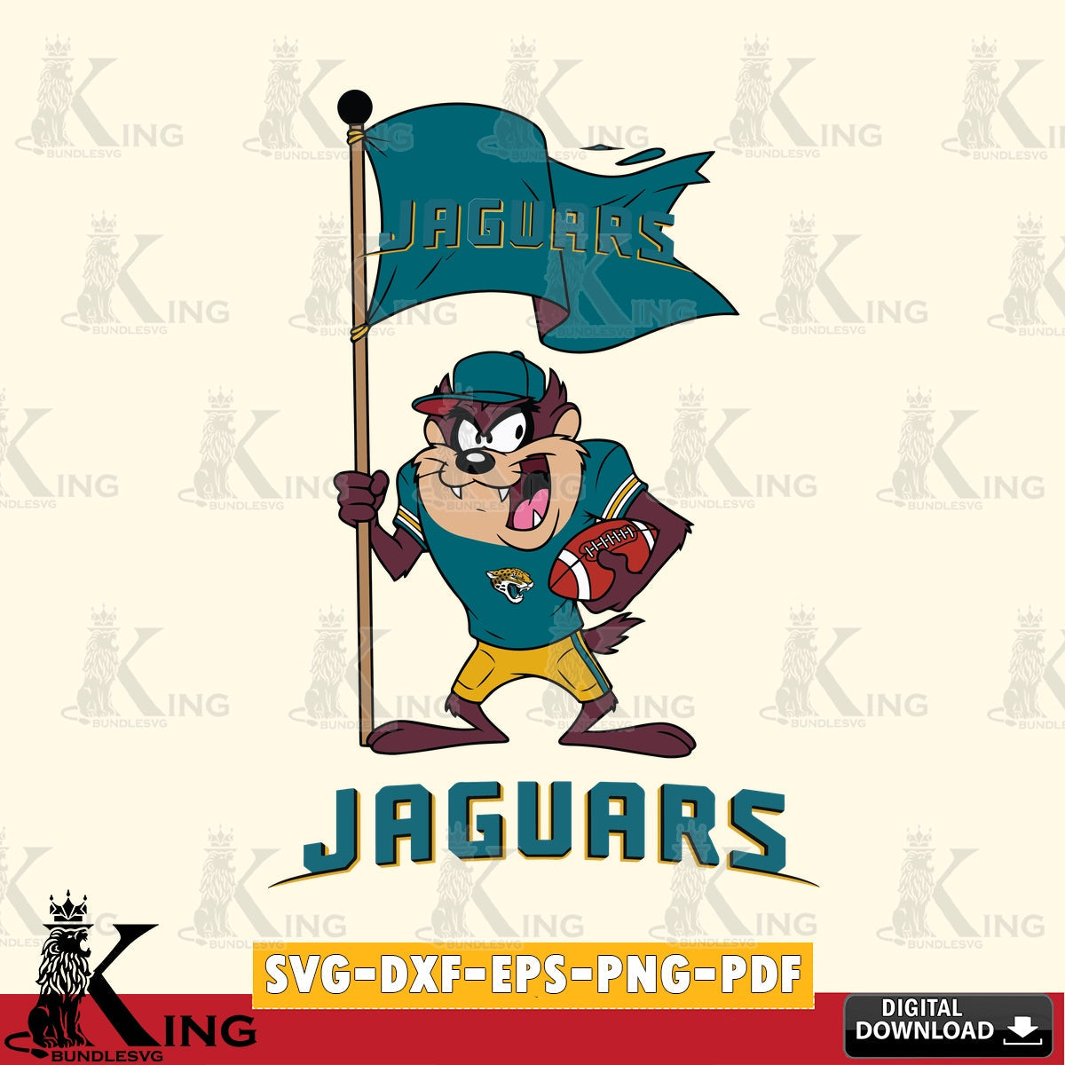 Jacksonville Jaguars Football Taz Flag Art Cut file  , Digital Download , Instant Download, Looney Tunes svg, Football svg