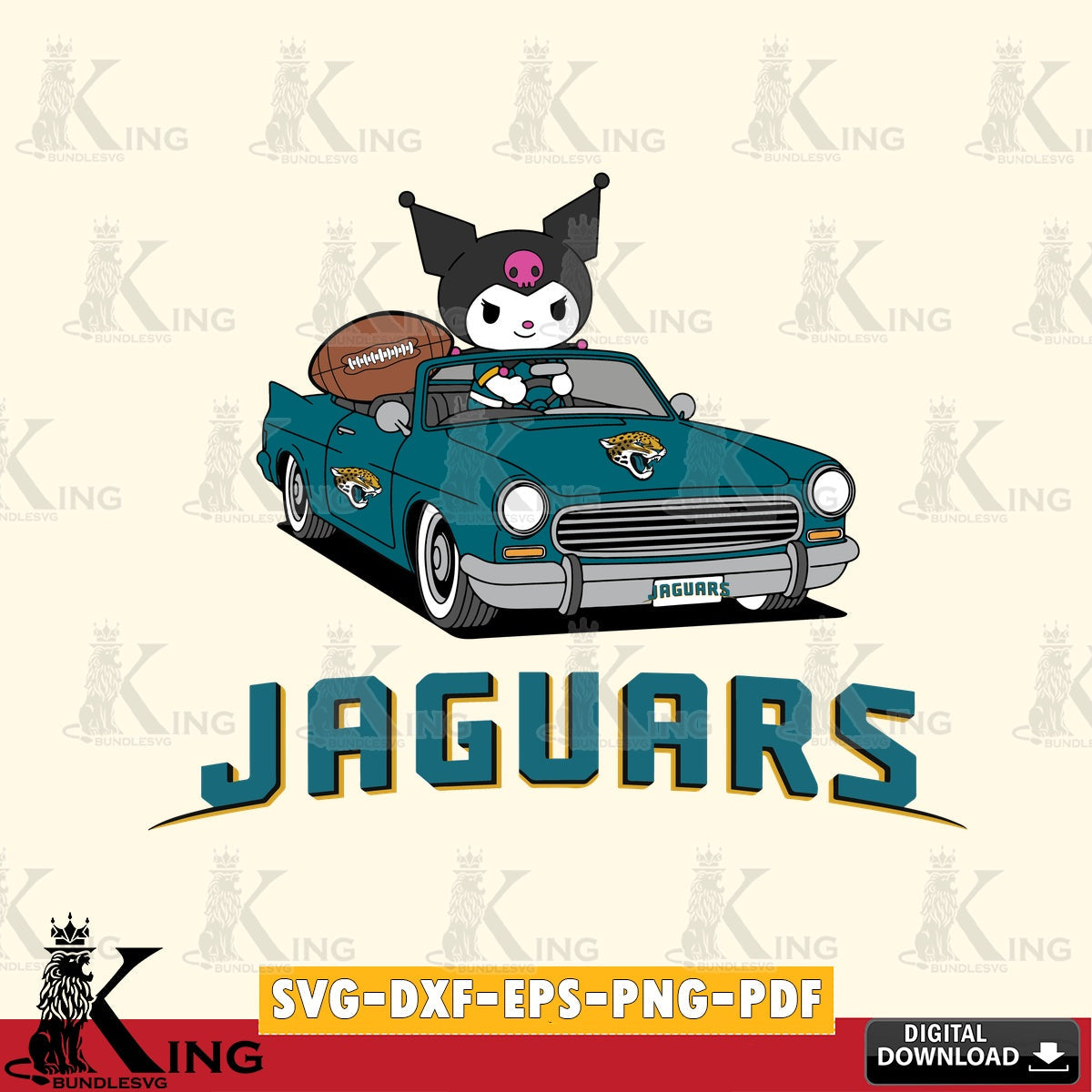 Jacksonville Jaguars Kuromi Car Football Game SVG file, Cricut, Cut file  , Digital Download , Instant Download, Sanrio svg, Clipart
