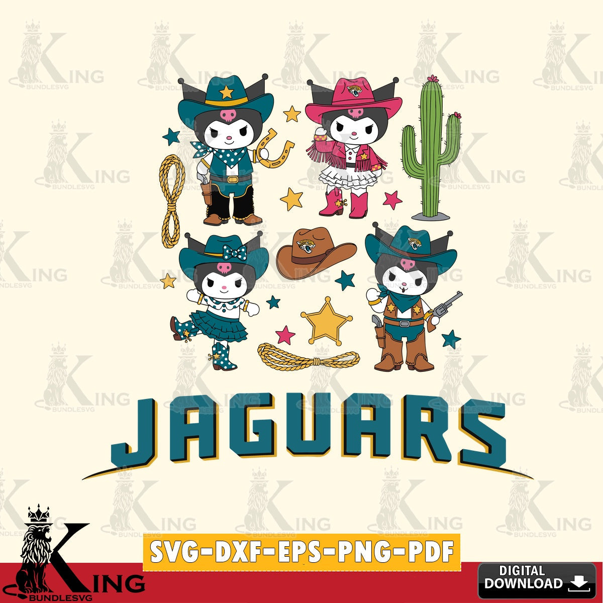 Jacksonville Jaguars Kuromi Cowboy Western SVG file, Cricut, Cut file  , Digital Download , Instant Download, Sanrio svg, Clipart