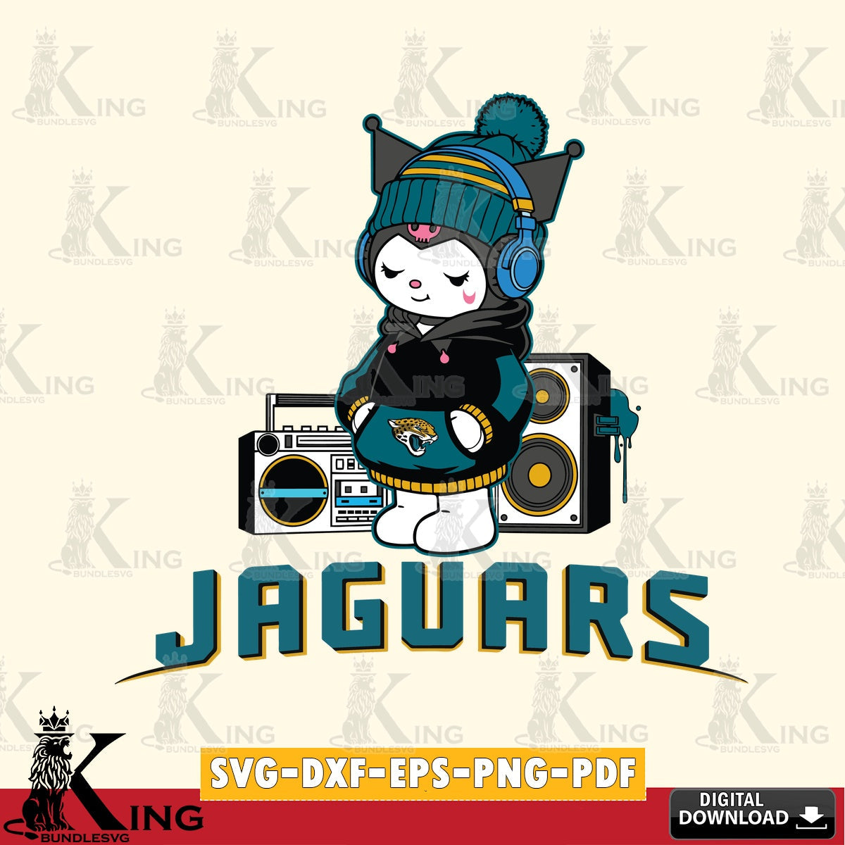 Jacksonville Jaguars Kuromi Football Music SVG file, Cricut, Cut file  , Digital Download , Instant Download, Sanrio svg, Clipart