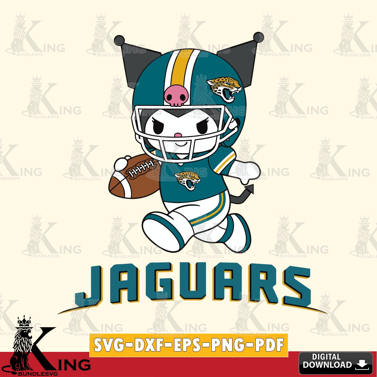 Jacksonville Jaguars Kuromi Football Run SVG file, Cricut, Cut file  , Digital Download , Instant Download, Sanrio svg, Clipart