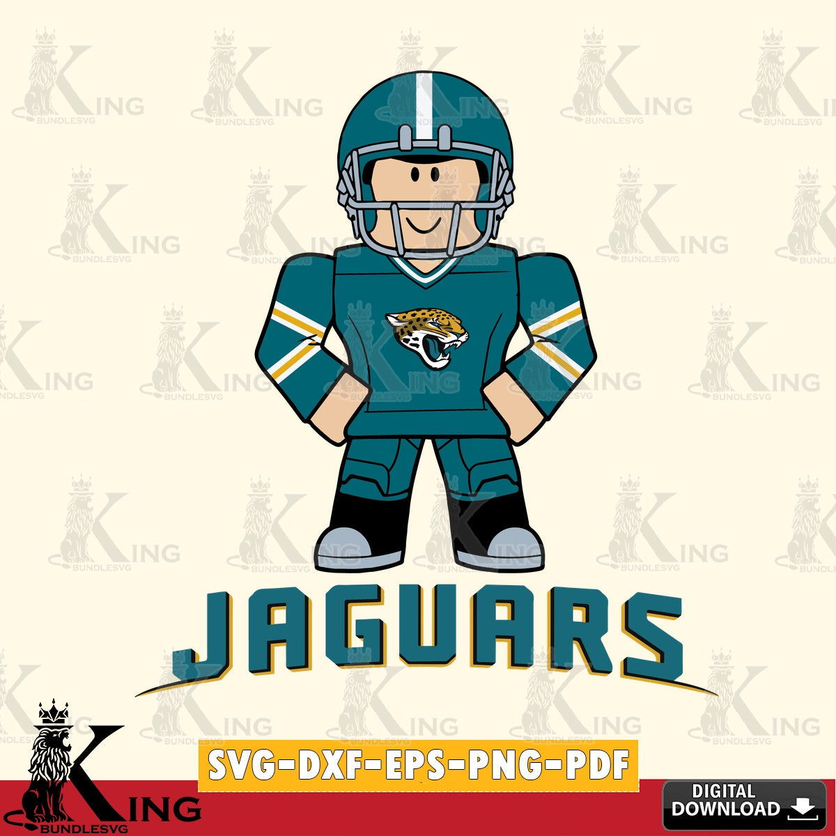 Digital clipart of Jacksonville Jaguars Roblox cool football, a crafting file for iron-on transfer and vinyl decals