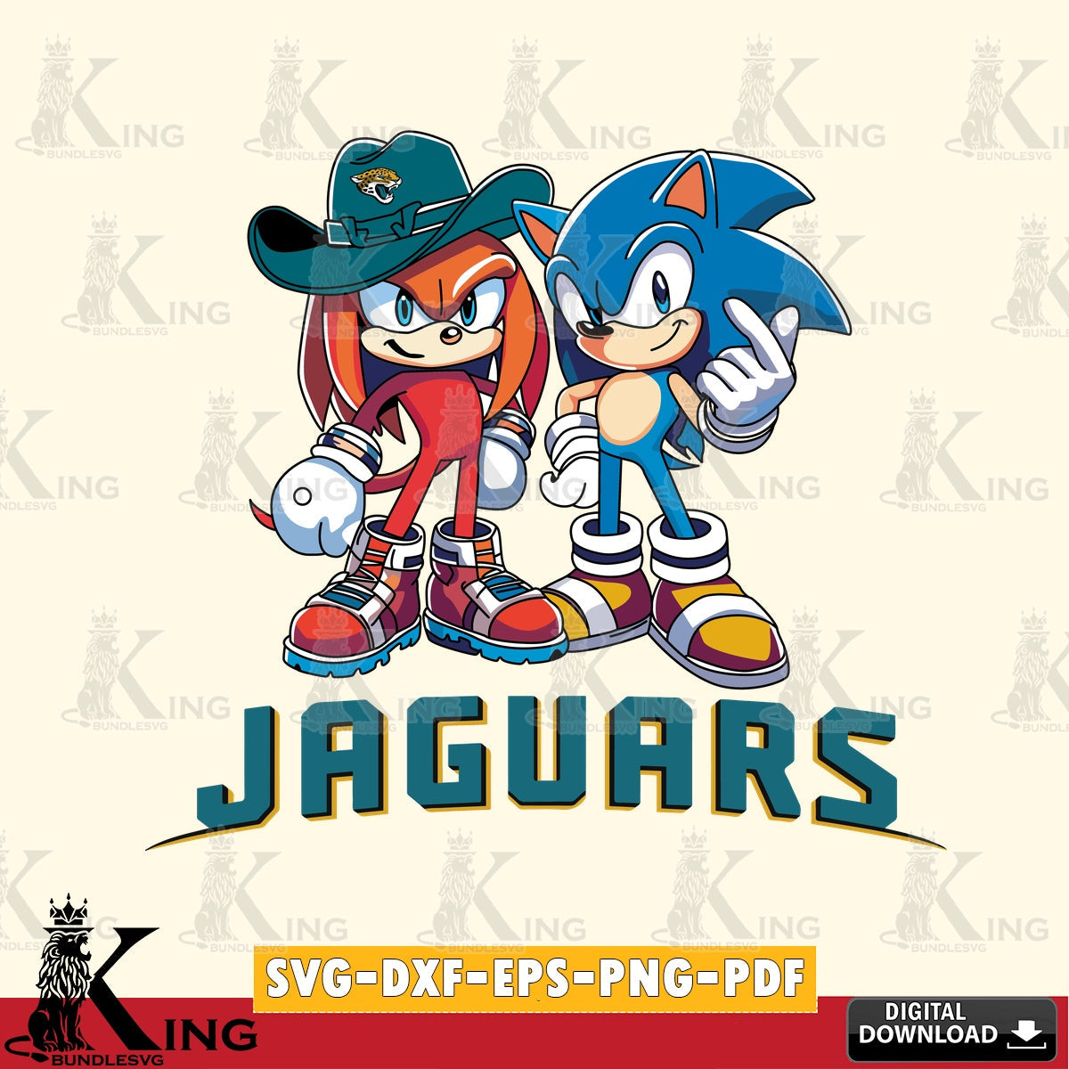 Digital download featuring Jacksonville Jaguars Sonic & Knuckles football mascot PNG clipart for sublimation printing and graphic