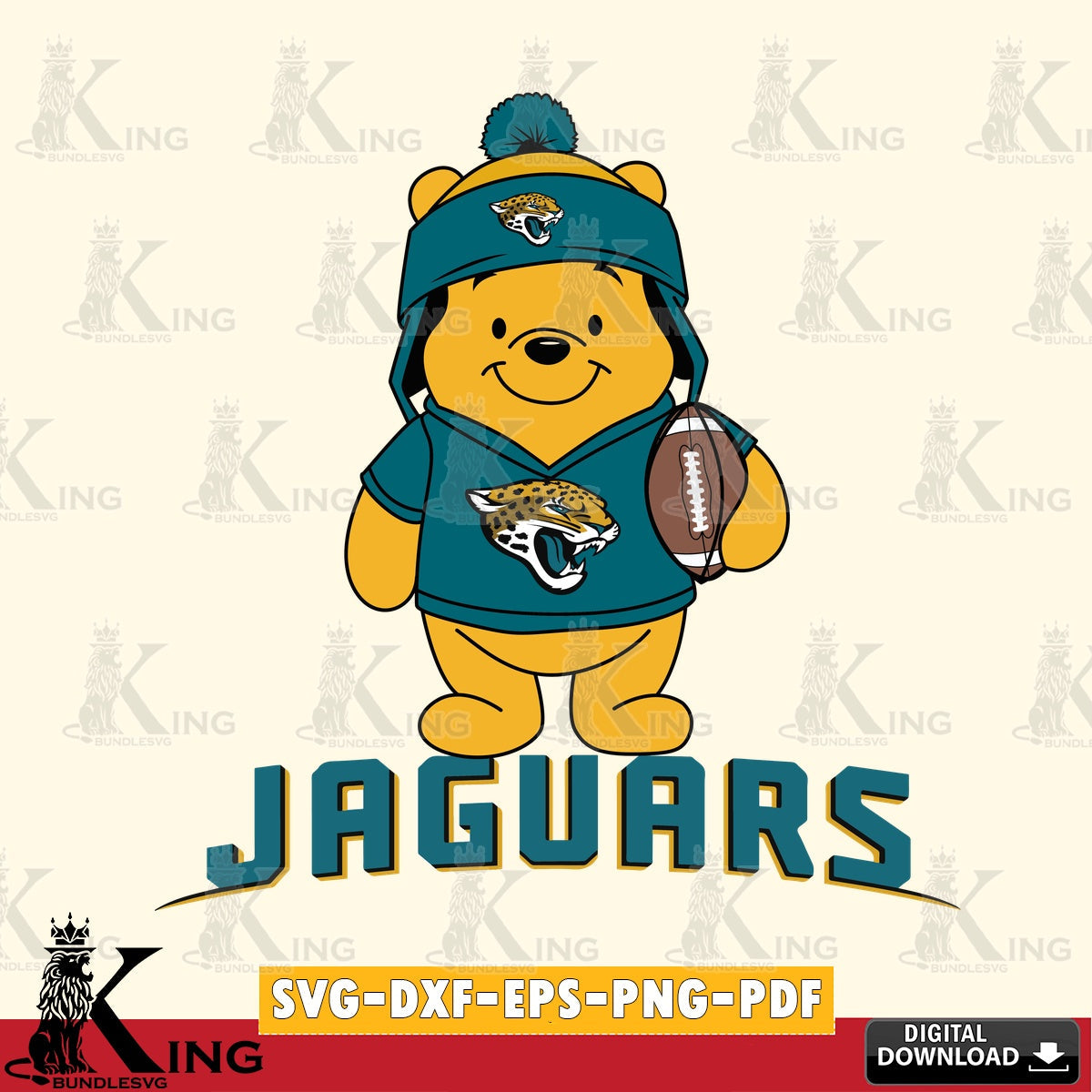 Stylish representation of Jacksonville Jaguars Winnie the Pooh football player vector art for engraving, cutting, and printing.