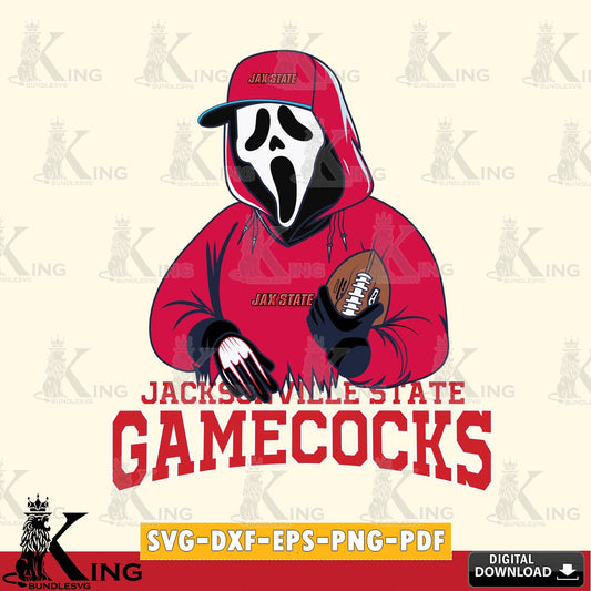 Printable art of Jacksonville State Gamecocks Ghostface Scream football player, cut file ideal for vinyl projects and T-shirt