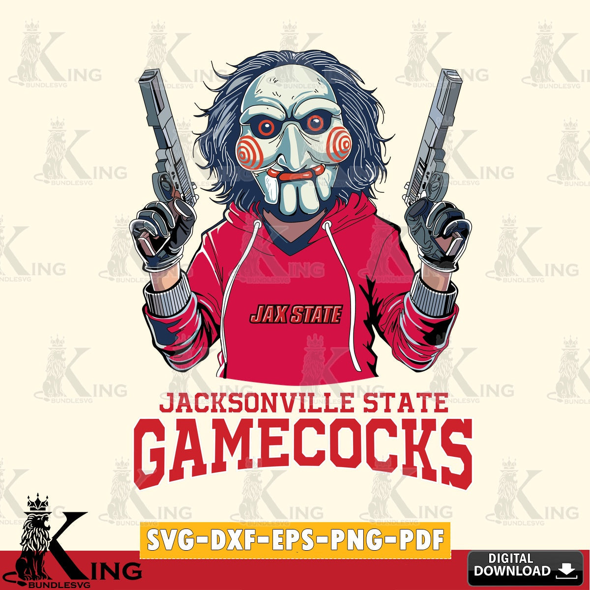 High-quality graphic of Jacksonville State Gamecocks Jigsaw Billy Football for Cricut, NCAA, PNG clipart for sublimation printing
