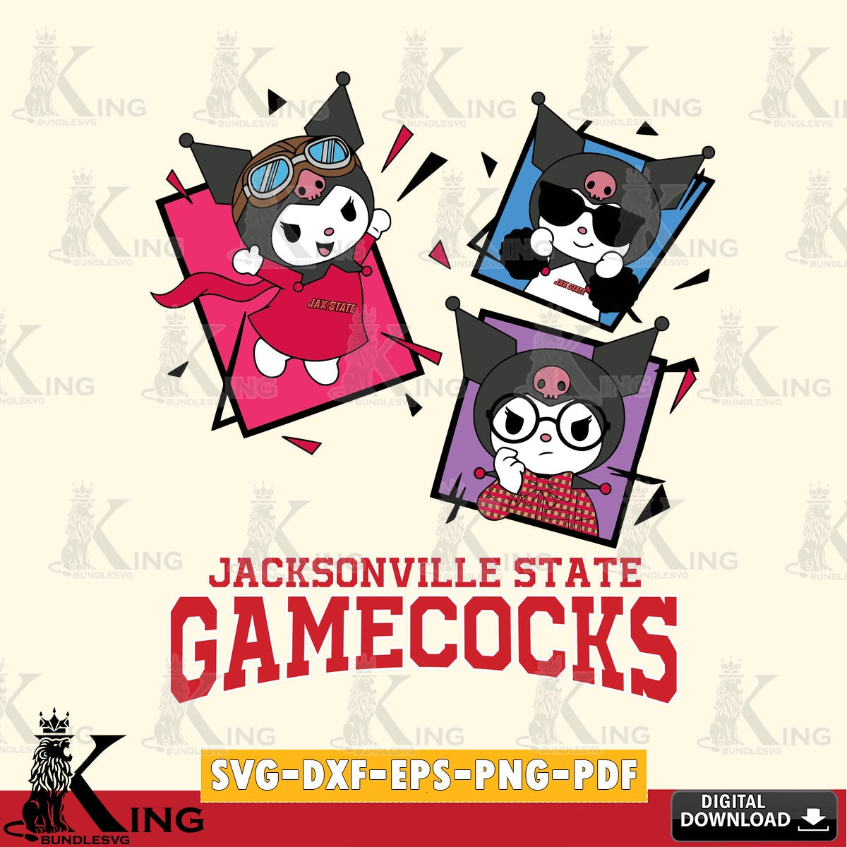 Jacksonville State Gamecocks Kuromi Action Football SVG file, Cricut, Cut file  , Digital Download , Instant Download, Sanrio svg, Clipart