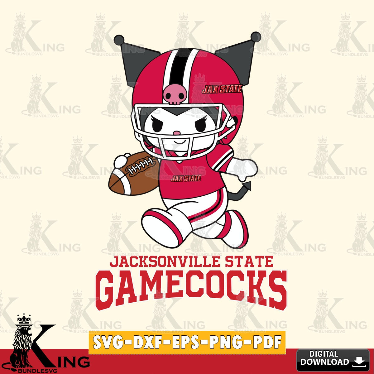 Jacksonville State Gamecocks Kuromi Football Run SVG file, Cricut, Cut file  , Digital Download , Instant Download, Sanrio svg, Clipart