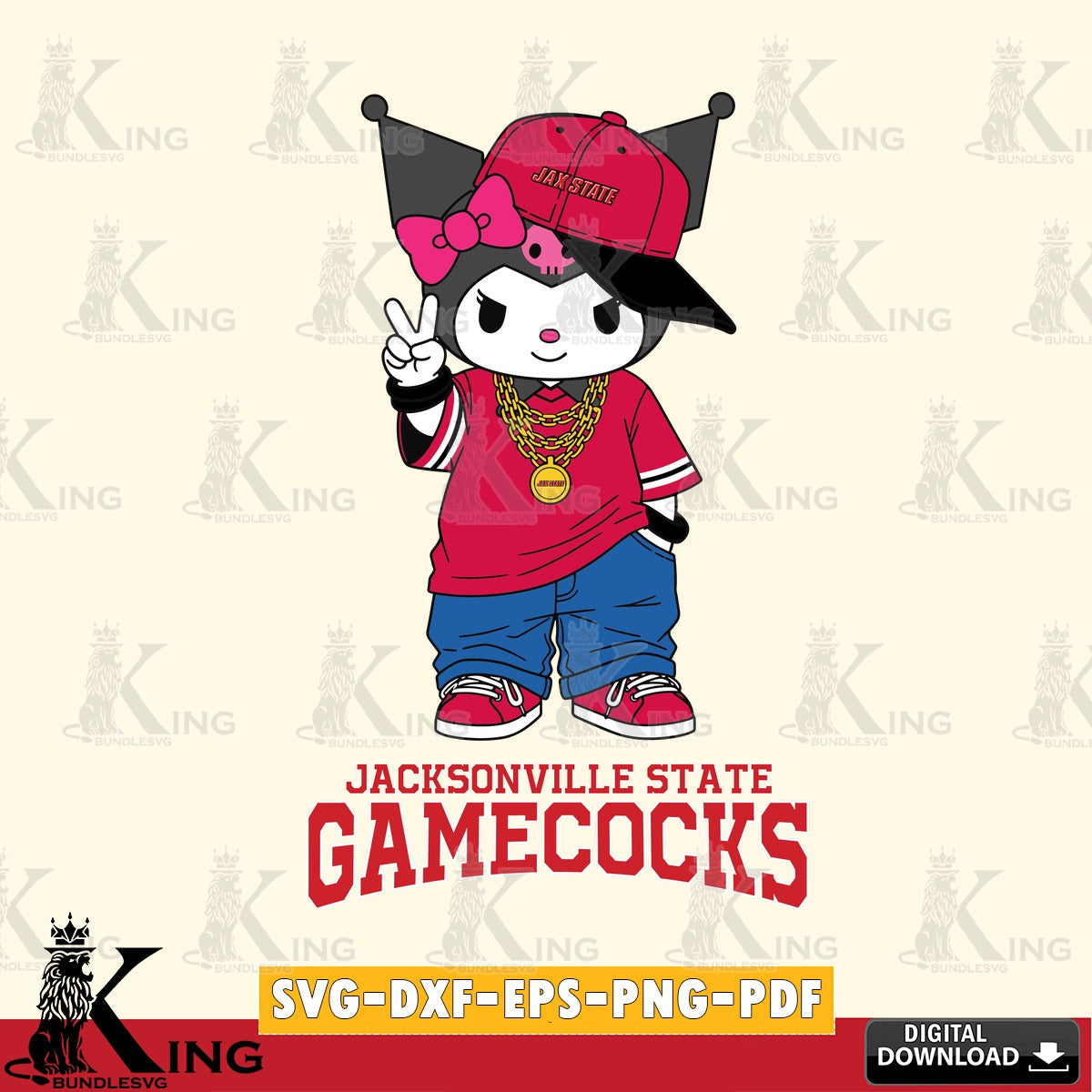 Jacksonville State Gamecocks Kuromi Streetwear Style SVG file, Cricut, Cut file  , Digital Download , Instant Download, Sanrio svg, Clipart
