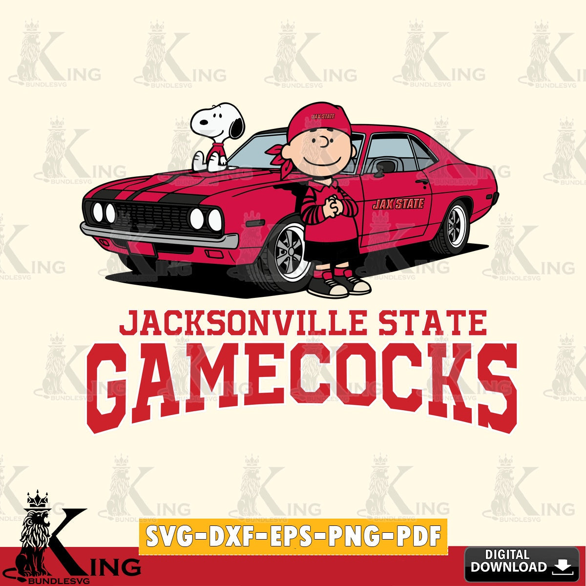 Jacksonville State Gamecocks Peanuts Muscle Car SVG, Cricut, Cut file  , Digital Download , Instant Download, Peanuts svg, NCAA svg, Football svg, Sport svg