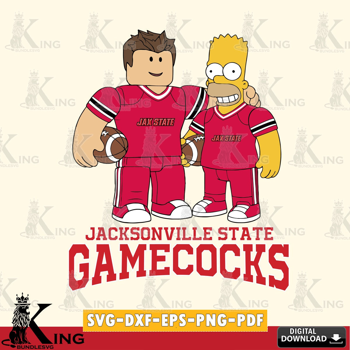 Jacksonville State Gamecocks Roblox & Homer Simpson Football SVG file , NCAA Cricut,  File cut , Digital Download , PDF File