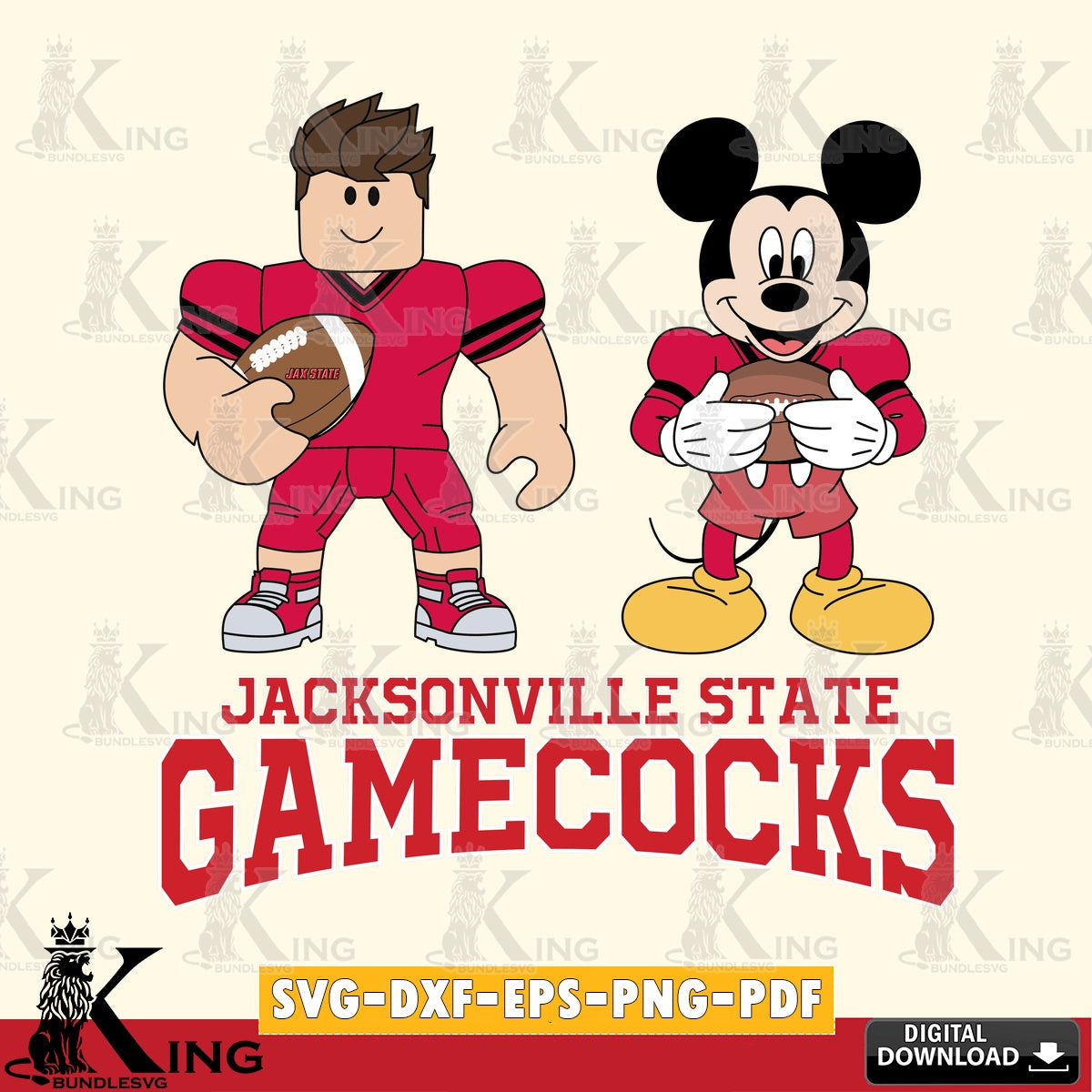 Jacksonville State Gamecocks Roblox & Mickey Football SVG file , NCAA Cricut,  File cut , Digital Download , PDF File