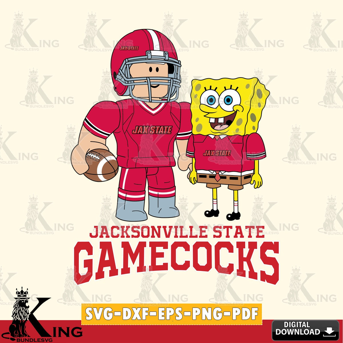 Jacksonville State Gamecocks Roblox & Spongebob Football SVG file , NCAA Cricut,  File cut , Digital Download , PDF File