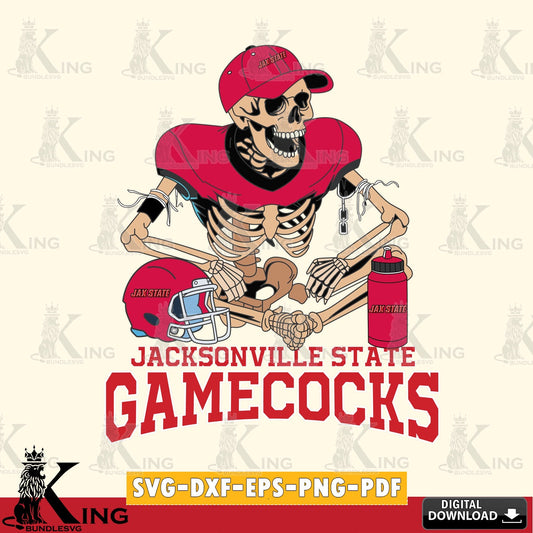 Beautiful illustration of a Jacksonville State Gamecocks skeleton football player, SVG cut file for personalized gifts and laser