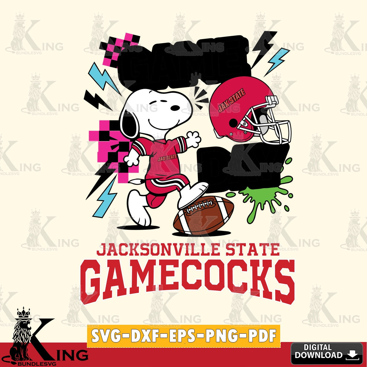 Jacksonville State Gamecocks Snoopy Game day SVG, Cricut, Cut file  , Digital Download , Instant Download, Peanuts svg, NCAA svg, Football svg, Sport svg