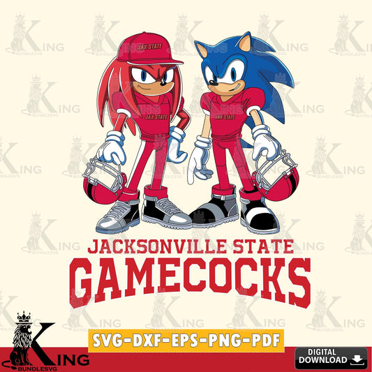 Eye-catching graphic of Jacksonville State Gamecocks Sonic and Knuckles football player, a cut file ideal for vinyl projects and