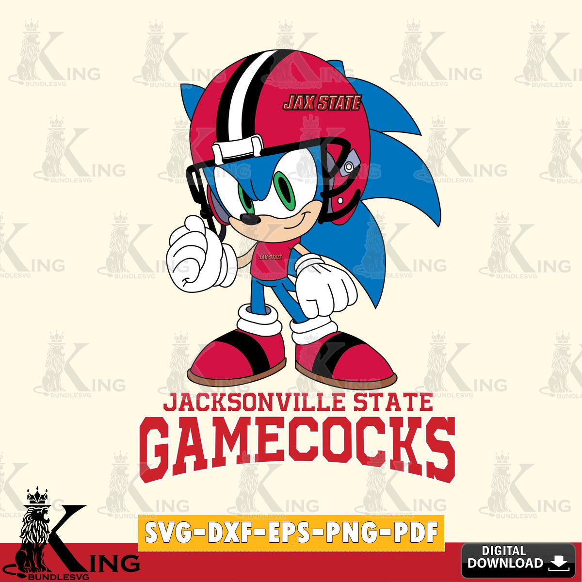 Jacksonville State Gamecocks Sonic Football Mascot SVG file, Vector , Digital Download , PDF File , Instant Download