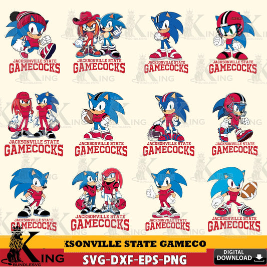 Premium pack containing Jacksonville State Gamecocks Sonic & Knuckles NCAA Football bundle vector art for engraving, cutting, and