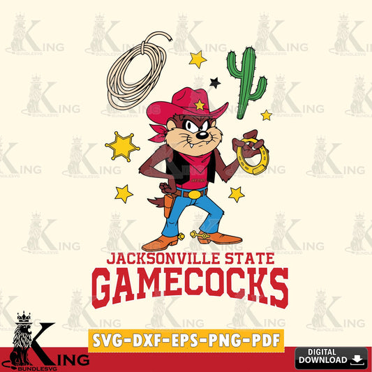 Jacksonville State Gamecocks Taz Cowboy Western SVG file, Cut file  , Digital Download , Instant Download, Taz svg, NCAA svg