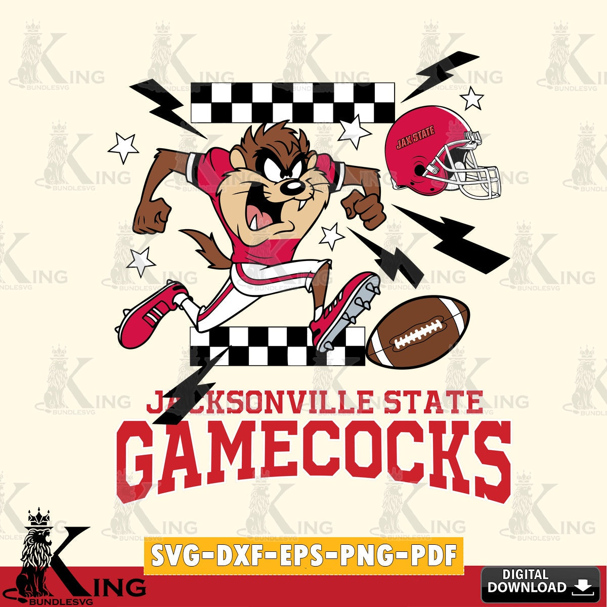 Jacksonville State Gamecocks Taz Football Lightning SVG file, Cut file  , Digital Download , Instant Download, Taz svg, NCAA svg