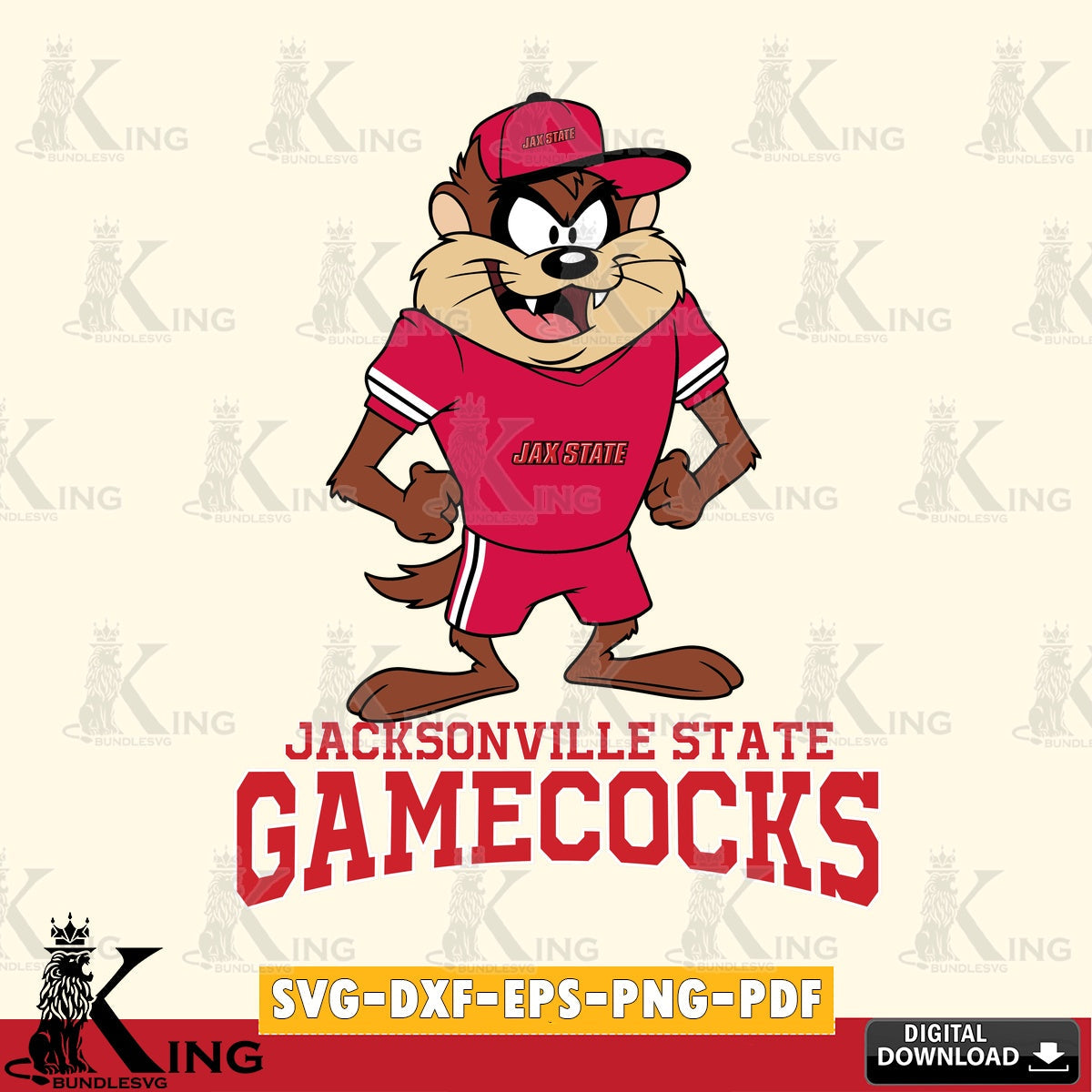 Jacksonville State Gamecocks Taz Standing Pose SVG file, Cut file  , Digital Download , Instant Download, Taz svg, NCAA svg