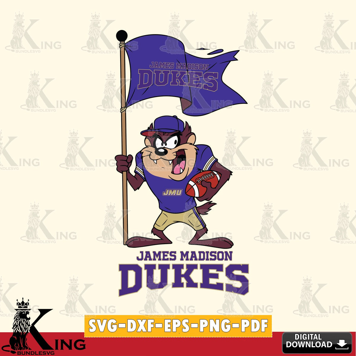 James Madison Dukes Football Taz Flag Art SVG file, Cut file  , Digital Download , Instant Download, Taz svg, NCAA svg