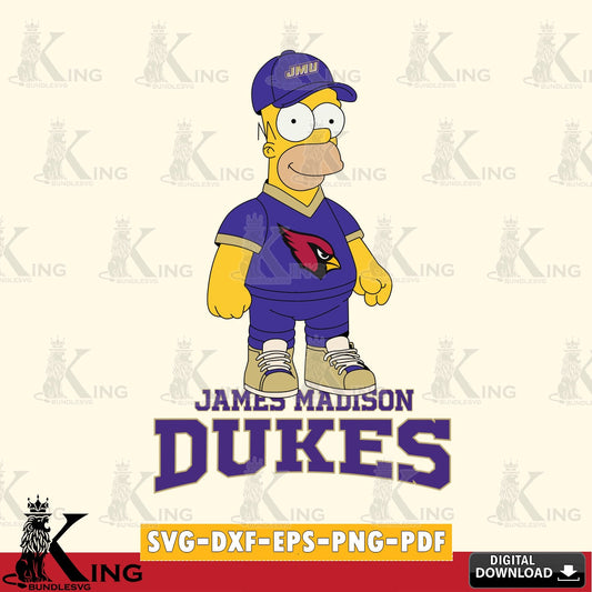 Beautiful illustration of James Madison Dukes Homer Simpson Football, NCAA cut PNG clipart for sublimation printing and graphic