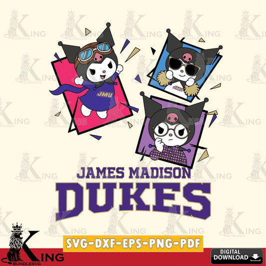 James Madison Dukes Kuromi Action Football SVG file, Cricut, Cut file  , Digital Download , Instant Download, Sanrio svg, Clipart