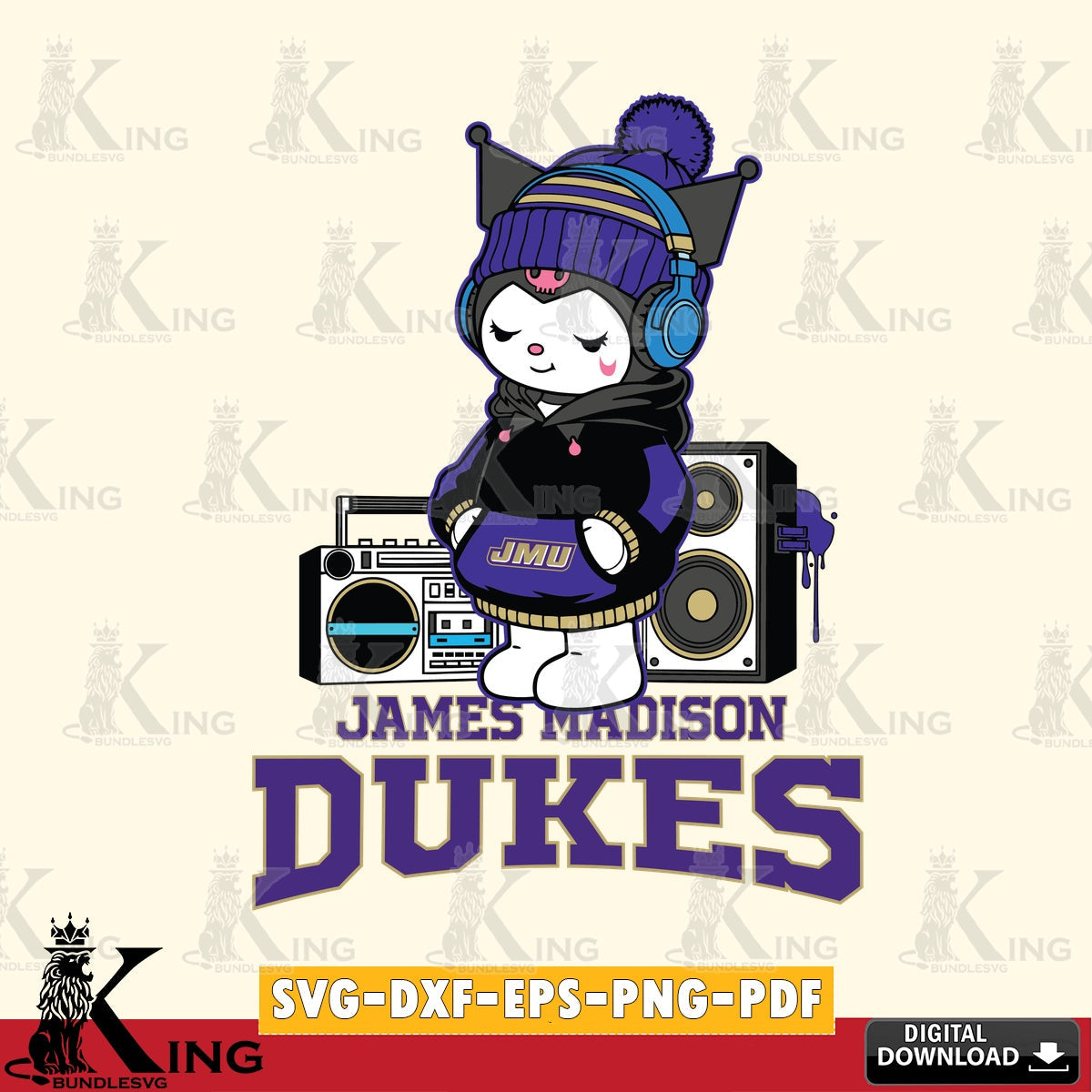 James Madison Dukes Kuromi Football Music SVG file, Cricut, Cut file  , Digital Download , Instant Download, Sanrio svg, Clipart