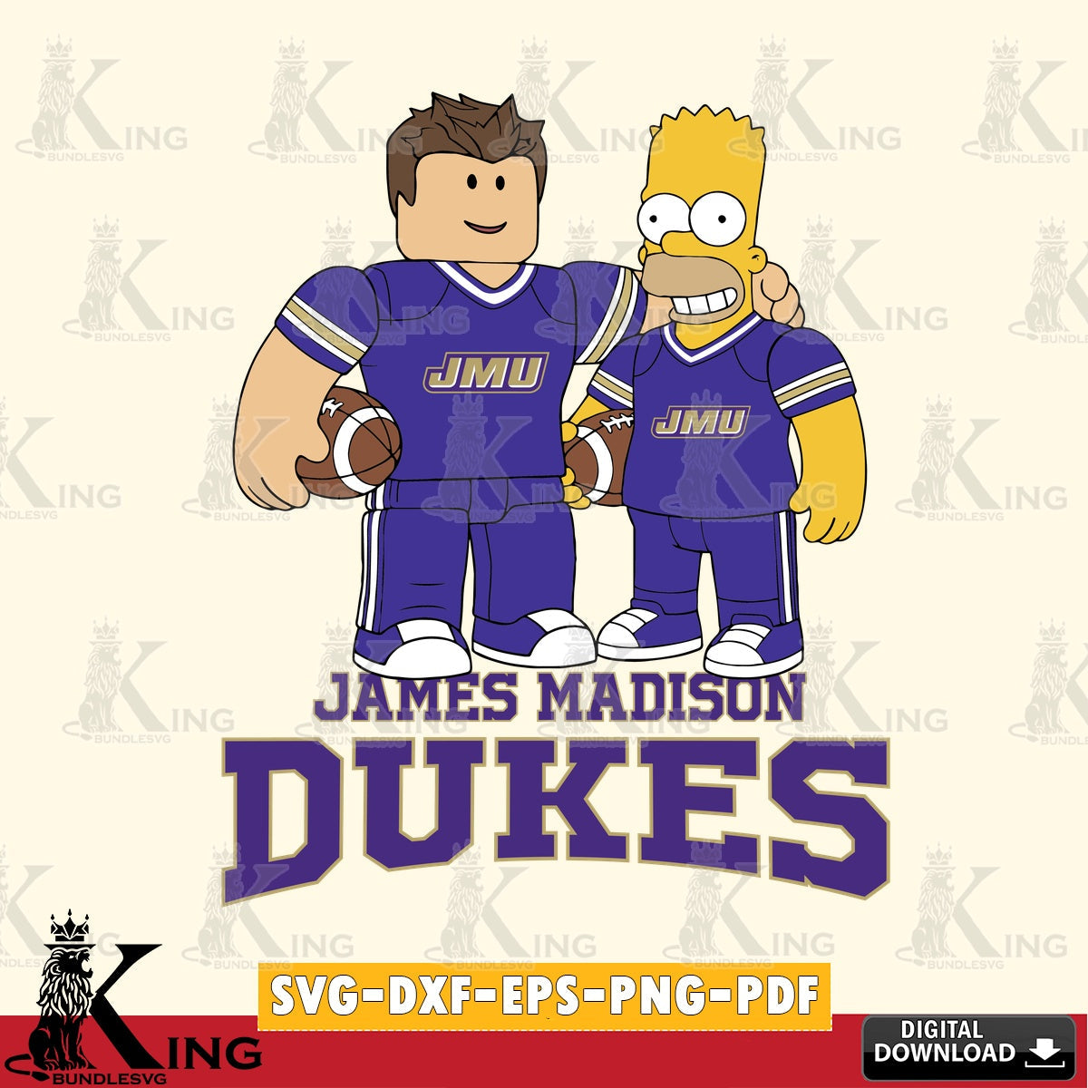 James Madison Dukes Roblox & Homer Simpson Football SVG file , NCAA Cricut,  File cut , Digital Download , PDF File
