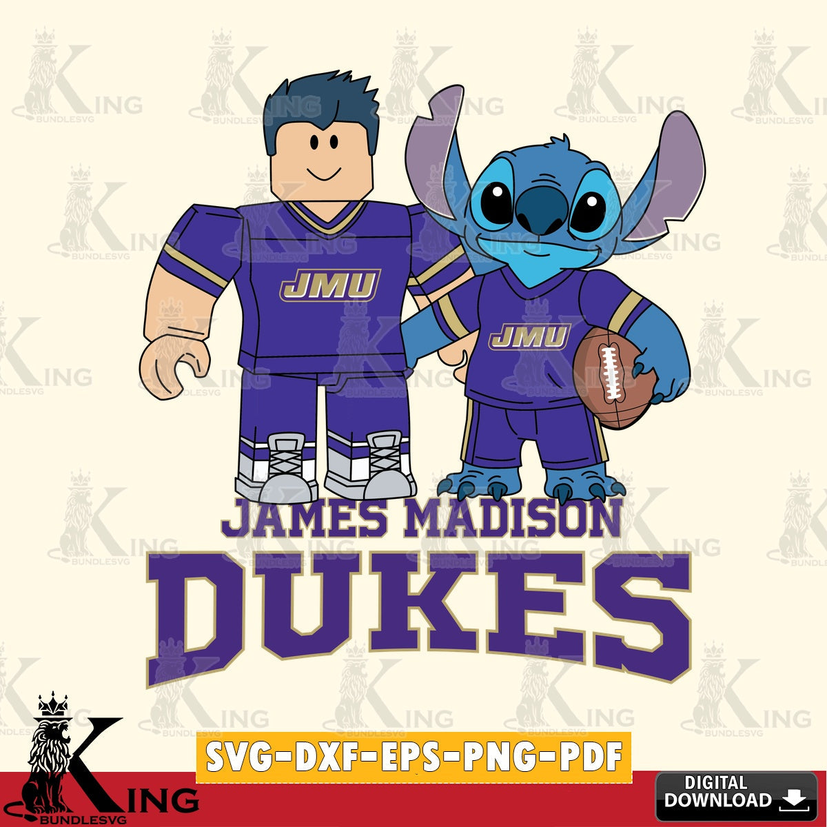 James Madison Dukes Roblox & Stitch Football SVG file , NCAA Cricut,  File cut , Digital Download , PDF File