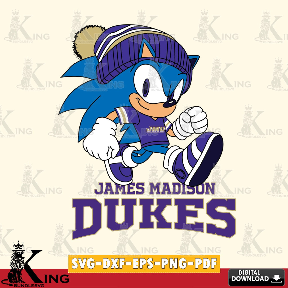 Artistic drawing of James Madison Dukes Sonic Football SVG cut file for personalized gifts and laser projects