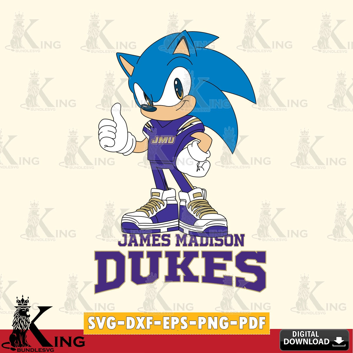 Creative design featuring James Madison Dukes Sonic Like Football SVG PNG files perfect for Cricut and Silhouette cutting