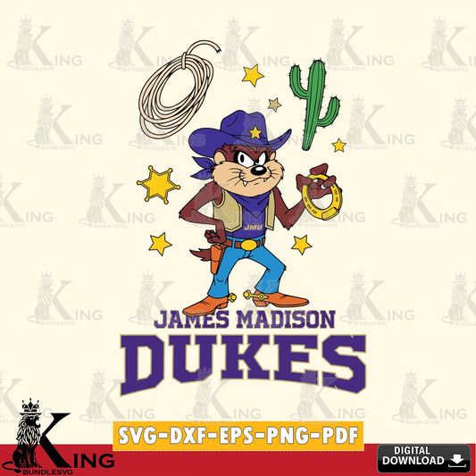 James Madison Dukes Taz Cowboy Western SVG file, Cut file  , Digital Download , Instant Download, Taz svg, NCAA svg