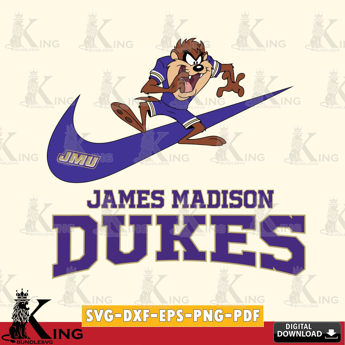 James Madison Dukes Taz Football Nike SVG file, Cut file  , Digital Download , Instant Download, Taz svg, NCAA svg