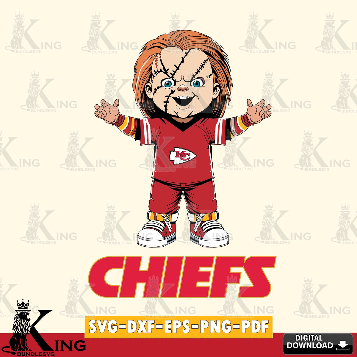 Beautiful illustration of Kansas City Chiefs Chucky Football for Cricut, NFL file cut, SVG PNG files perfect for Cricut and