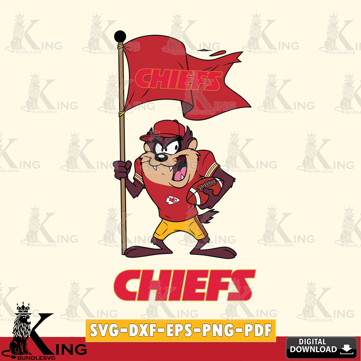 Kansas City Chiefs Football Taz Flag Art Cut file  , Digital Download , Instant Download, Looney Tunes svg, Football svg