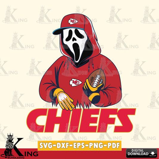 High-quality graphic of a Kansas City Chiefs Ghostface Scream football player, SVG cut file for personalized gifts and laser