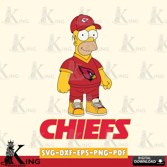 Modern graphic depicting a Kansas City Chiefs Homer Simpson football design, digital file for silhouette cameo and cricut