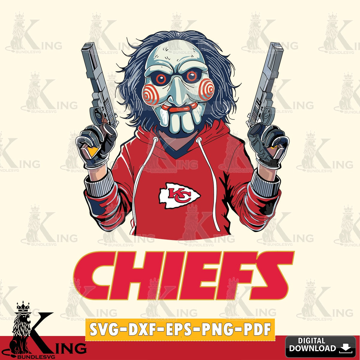 High-quality graphic of a Kansas City Chiefs Jigsaw Billy Football digital download for Cricut Maker and paper crafts.
