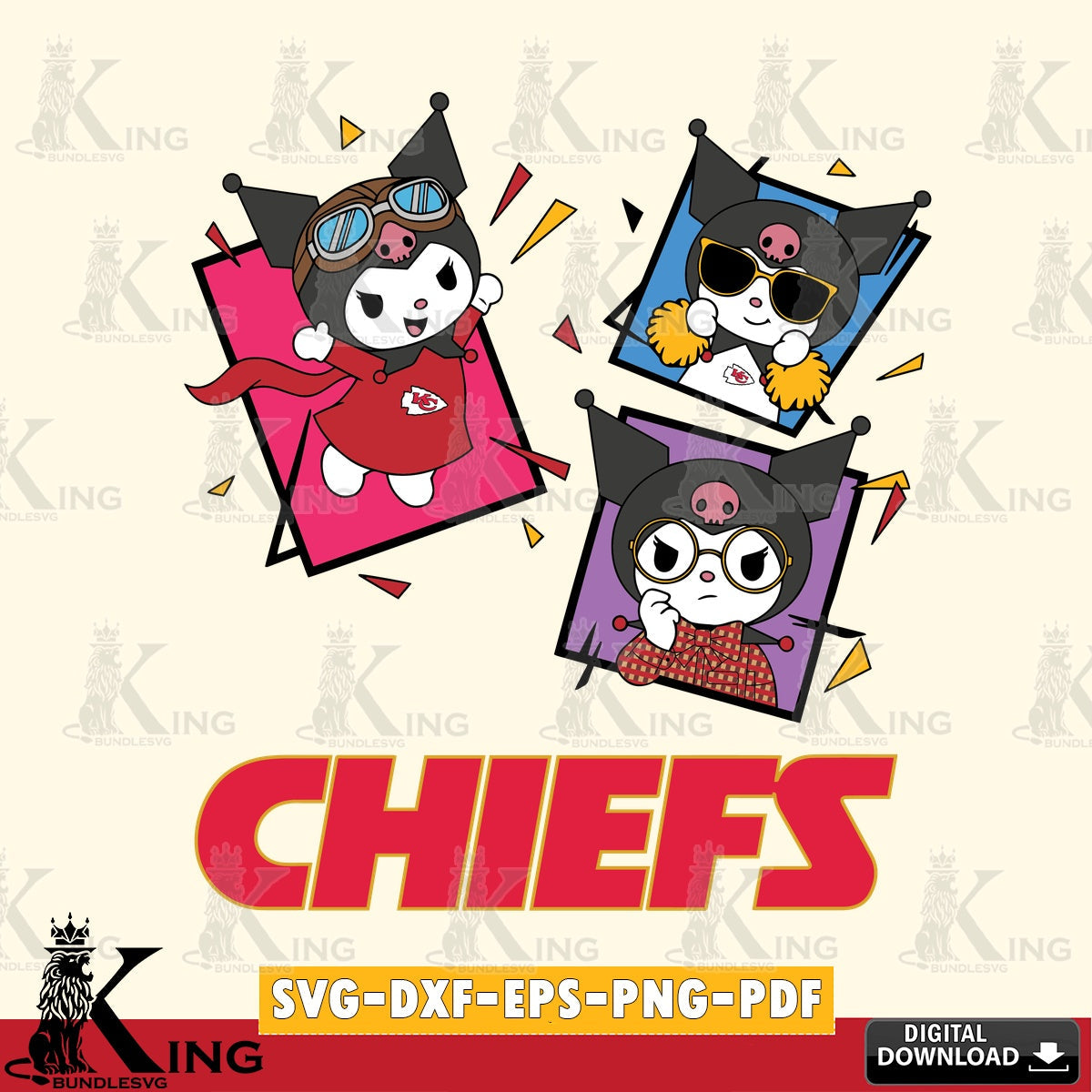 Kansas City Chiefs Kuromi Action Football SVG file, Cricut, Cut file  , Digital Download , Instant Download, Sanrio svg, Clipart