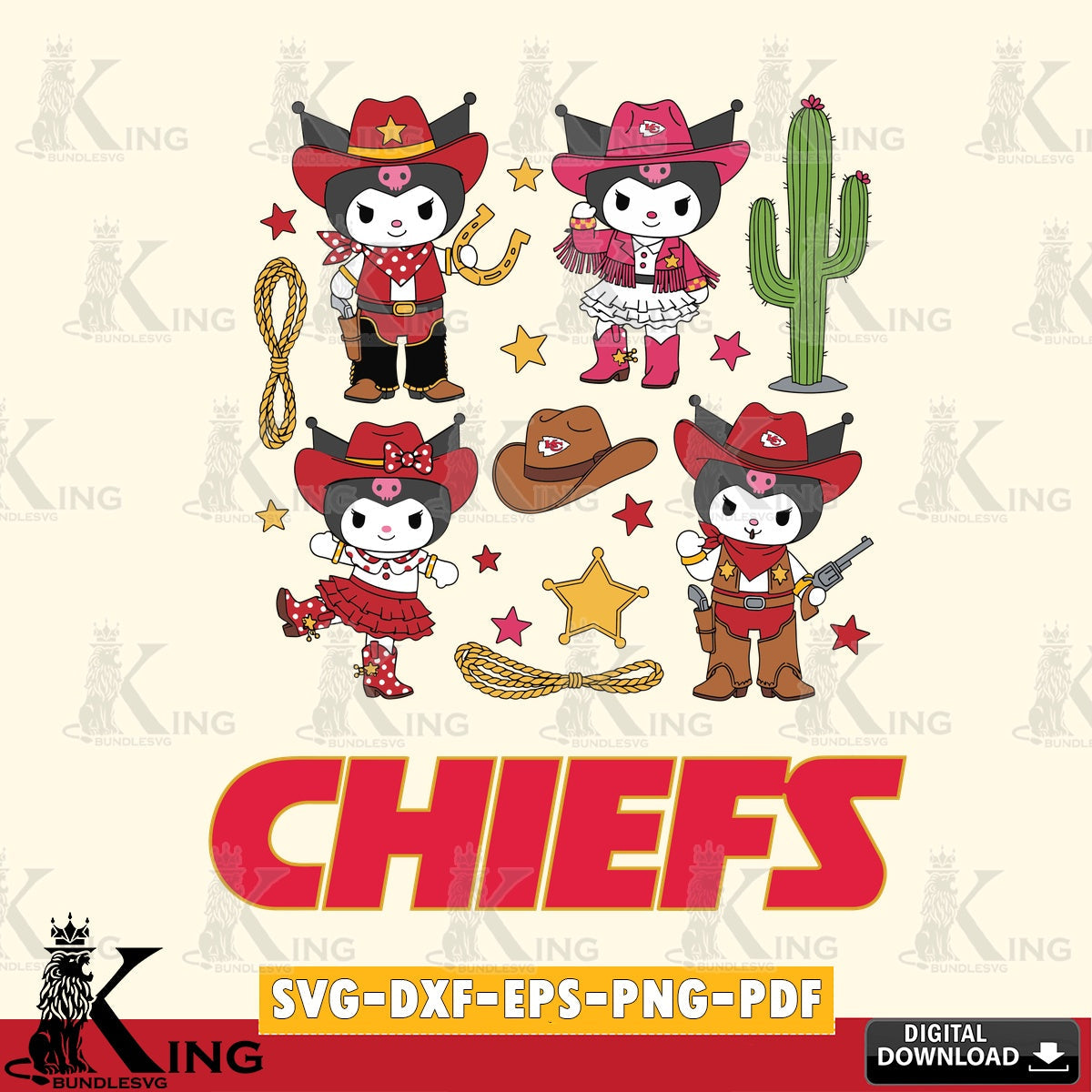 Kansas City Chiefs Kuromi Cowboy Western SVG file, Cricut, Cut file  , Digital Download , Instant Download, Sanrio svg, Clipart