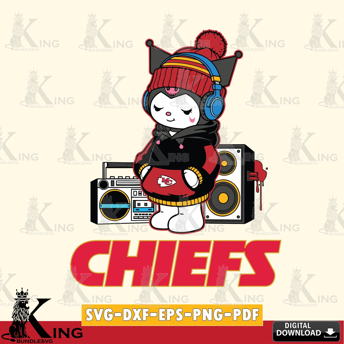 Kansas City Chiefs Kuromi Football Music SVG file, Cricut, Cut file  , Digital Download , Instant Download, Sanrio svg, Clipart