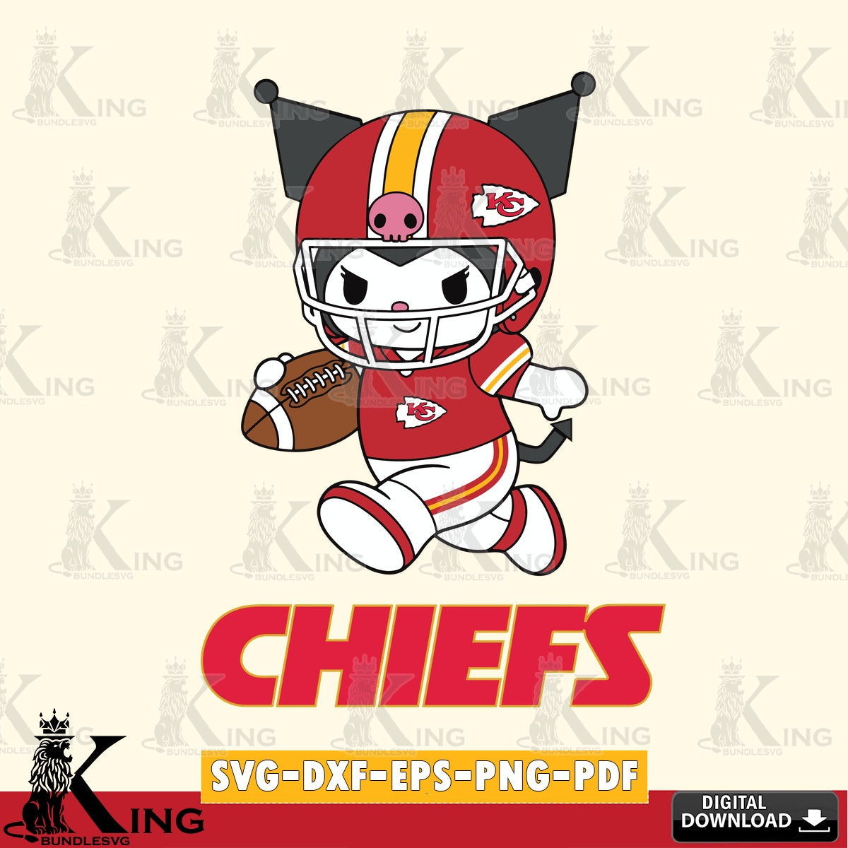 Kansas City Chiefs Kuromi Football Run SVG file, Cricut, Cut file  , Digital Download , Instant Download, Sanrio svg, Clipart