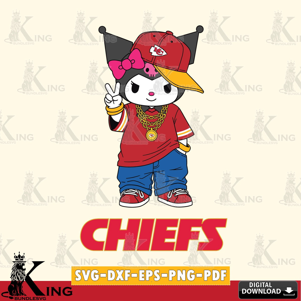 Kansas City Chiefs Kuromi Streetwear Style SVG file, Cricut, Cut file  , Digital Download , Instant Download, Sanrio svg, Clipart
