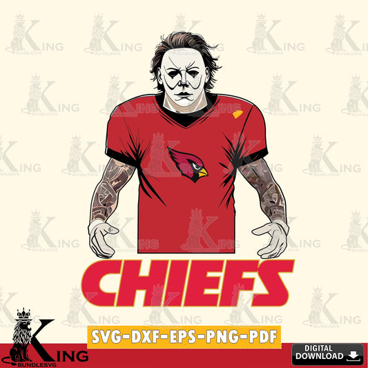 Stylish representation of Kansas City Chiefs Michael Myers tattoo football, a digital download for Cricut Maker and paper crafts.