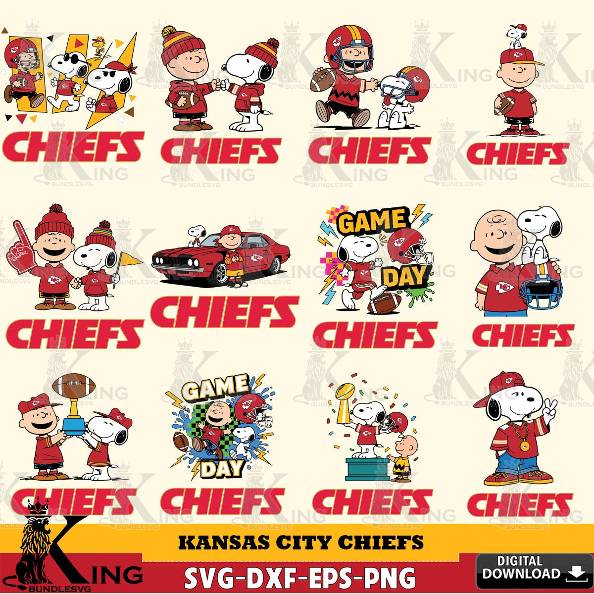 Kansas City Chiefs Peanuts Play Football NFL Bundle Cricut file , Cut file  , Digital Download , PDF File , Instant Download